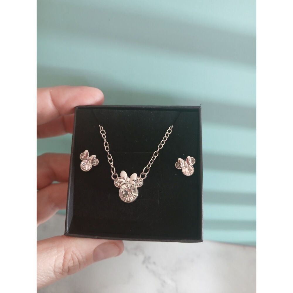 Minnie Mouse Sterling Silver Stud Earrings & Necklace Set – Theme Park Exclusive